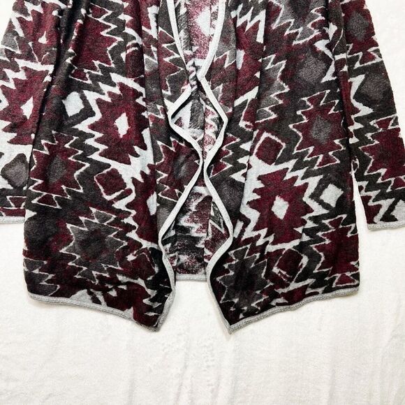 Lucky Brand Burgundy Gray Aztec Print Open Front Cardigan Cotton Blend Sz S New - Picture 5 of 15